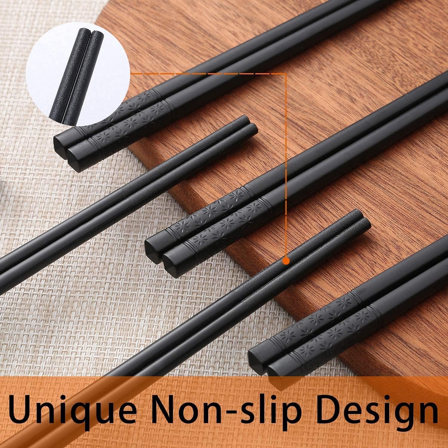 HIWARE 10 Pairs Fiberglass Chopsticks - Reusable Chopsticks Dishwasher Safe, 9 1/2 Inches - Black-1