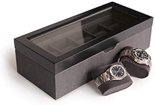 CASE ELEGANCE Two Tone Herringbone Pattern Watch Box Men/Women Watch Box Storage Box for 5 Watches, Organizer with Glass Lid