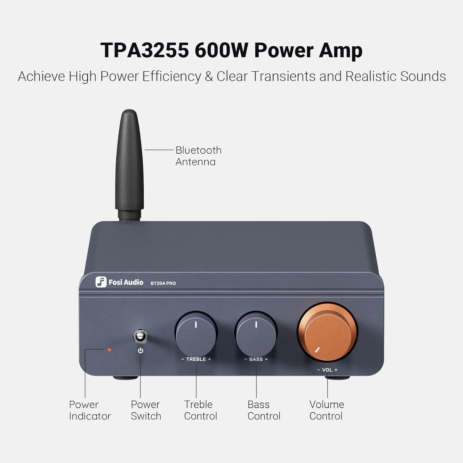 Fosi Audio BT20A Pro Bluetooth 5.0 Amplifier, 300W x2 Wireless Amp, TPA3255 2 Channel Mini Class D Integrated Home Audio Outdoor Stereo Receiver with Bass Treble Control for Passive Speakers-1