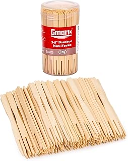 Gmark Bamboo Forks 3.5 Inch 110pc, Mini Food Picks/Bamboo Fruit Picks/Mini Cocktail Forks/Party Forks/Buffet Mini Forks/Two Prongs Cocktail Picks for Appetizer, Cocktail, Pastry, Dessert. GM1031A