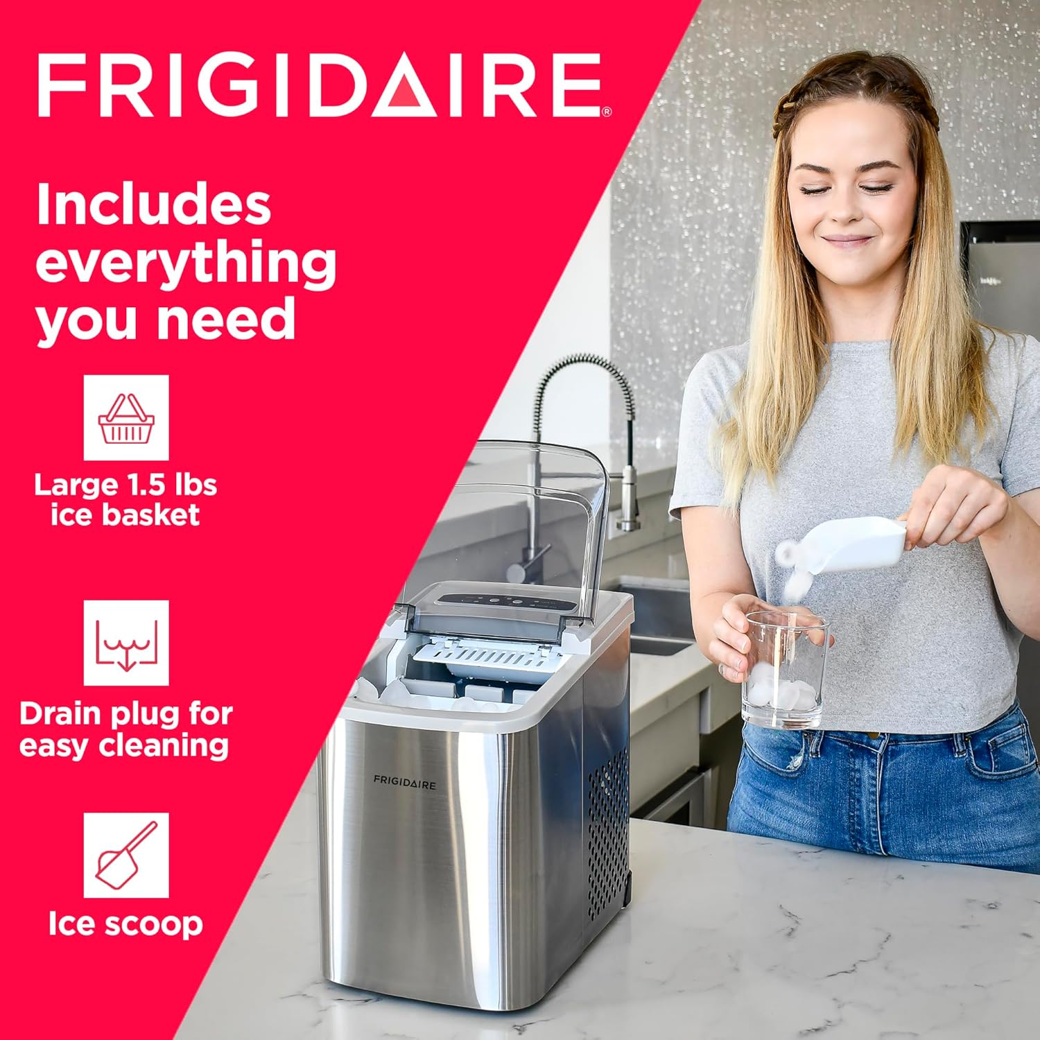 Frigidaire Countertop Ice Maker, Compact Machine, 26 lbs per day, Stainless-4