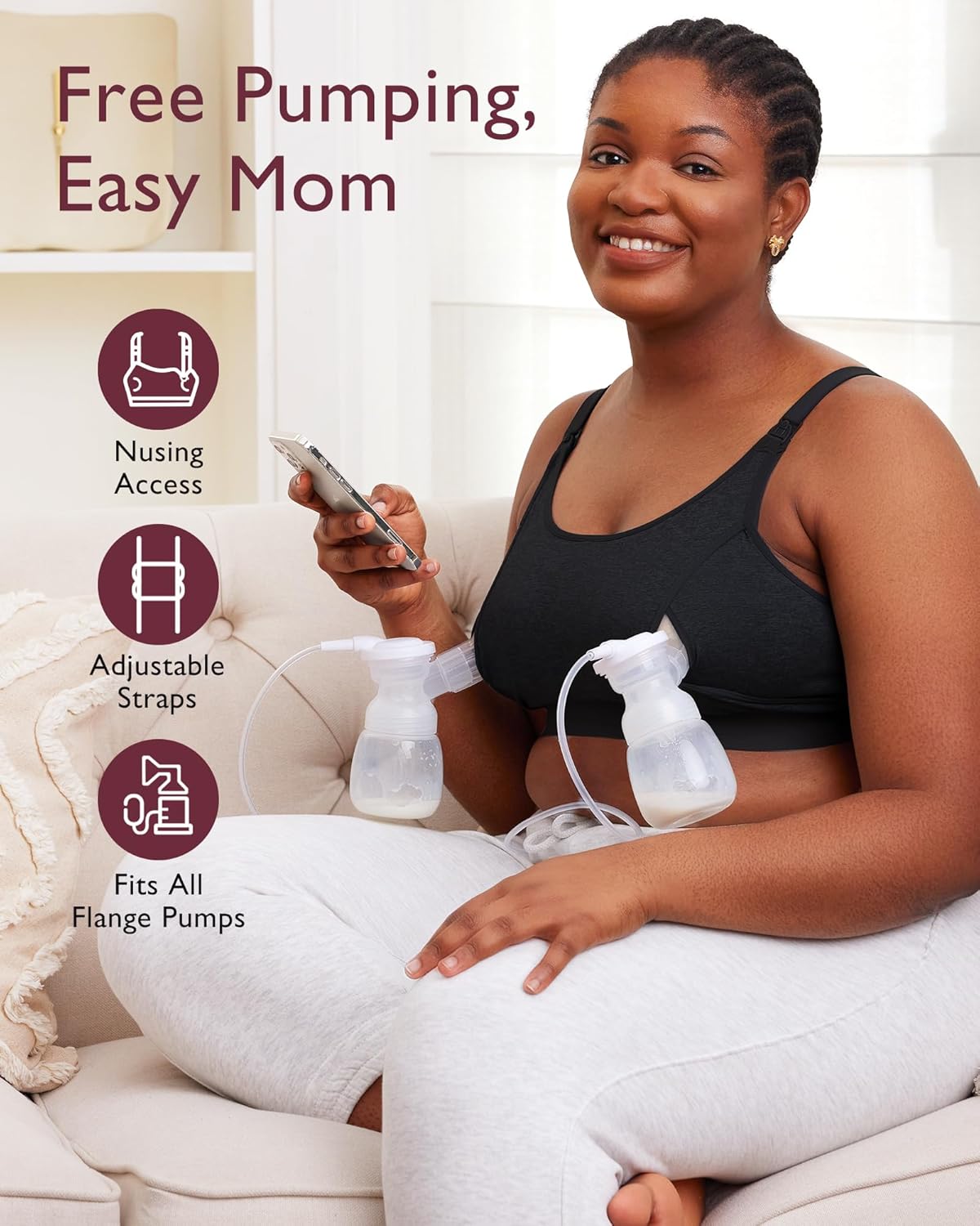 Momcozy Hands Free Pumping Bra, Adjustable Breast-Pumps Holding and Nursing Bra, Pumping & Nursing Bra in One-1