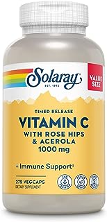 SOLARAY Vitamin C 1000mg Timed Release Capsules with Rose HIPS & Acerola Bioflavonoids, Two-Stage for High Absorption & All Day Immune Function Support, 60 Day Guarantee, 275 Servings, 275 VegCaps