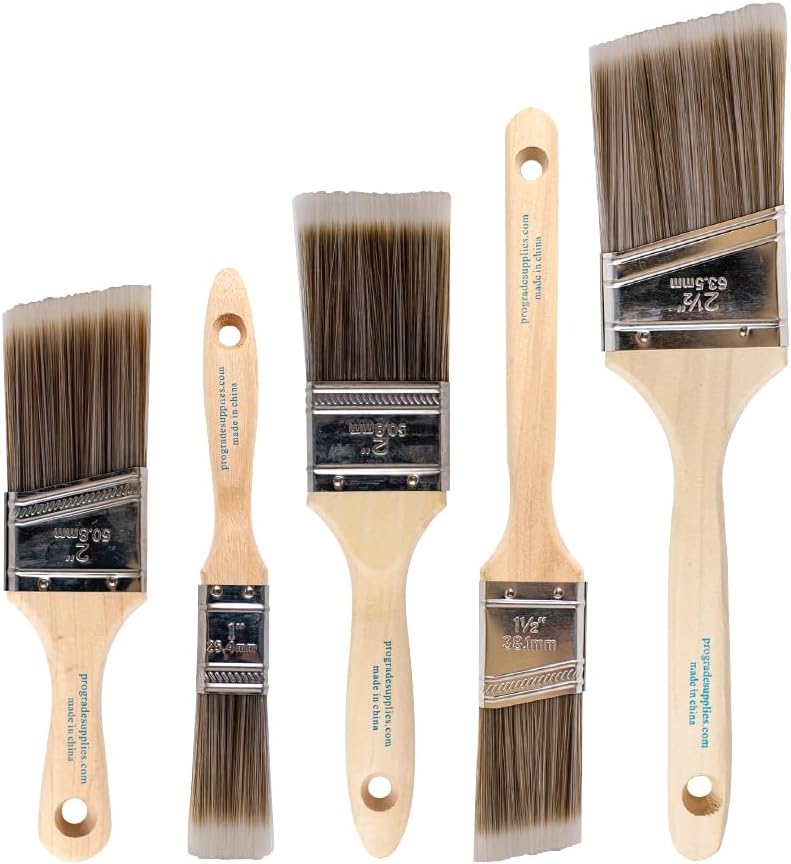 Pro Grade- Paint Brushes - 5 Piece Flat and Angle, Paint Brush for All Latex and Oil Paints & Stains - Home Improvement - Interior & Exterior Use Paint Brush-0