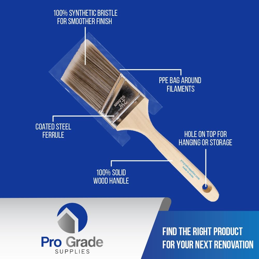 Pro Grade- Paint Brushes - 5 Piece Flat and Angle, Paint Brush for All Latex and Oil Paints & Stains - Home Improvement - Interior & Exterior Use Paint Brush-2