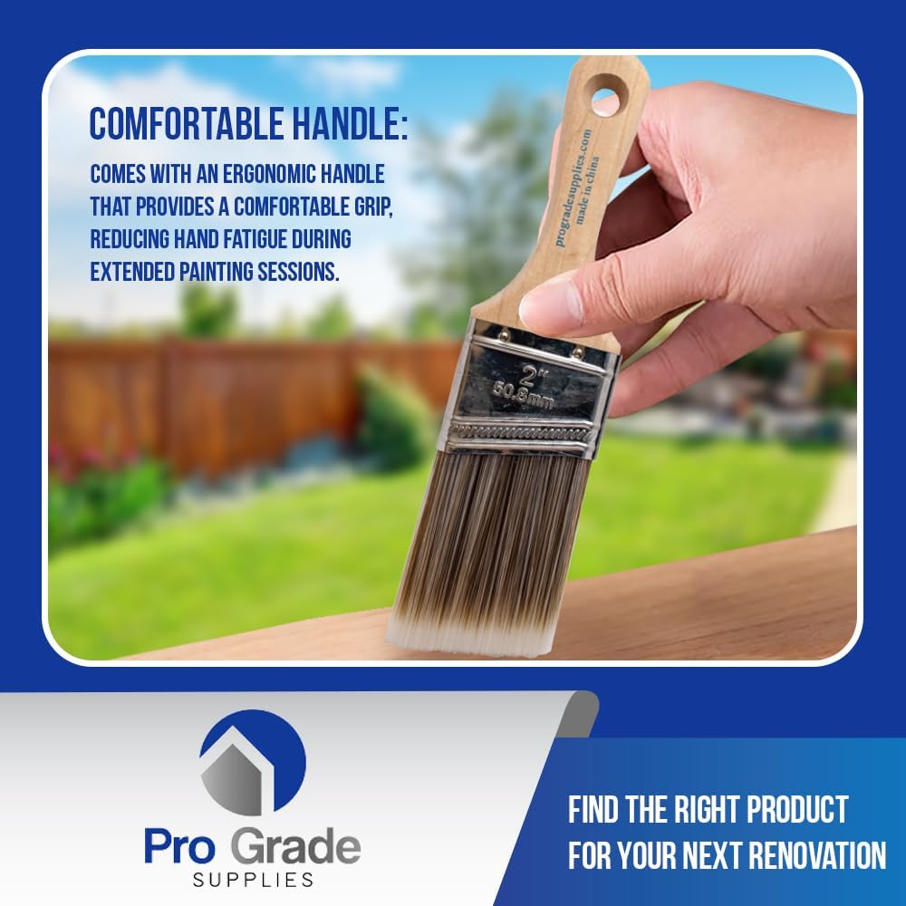 Pro Grade- Paint Brushes - 5 Piece Flat and Angle, Paint Brush for All Latex and Oil Paints & Stains - Home Improvement - Interior & Exterior Use Paint Brush-5