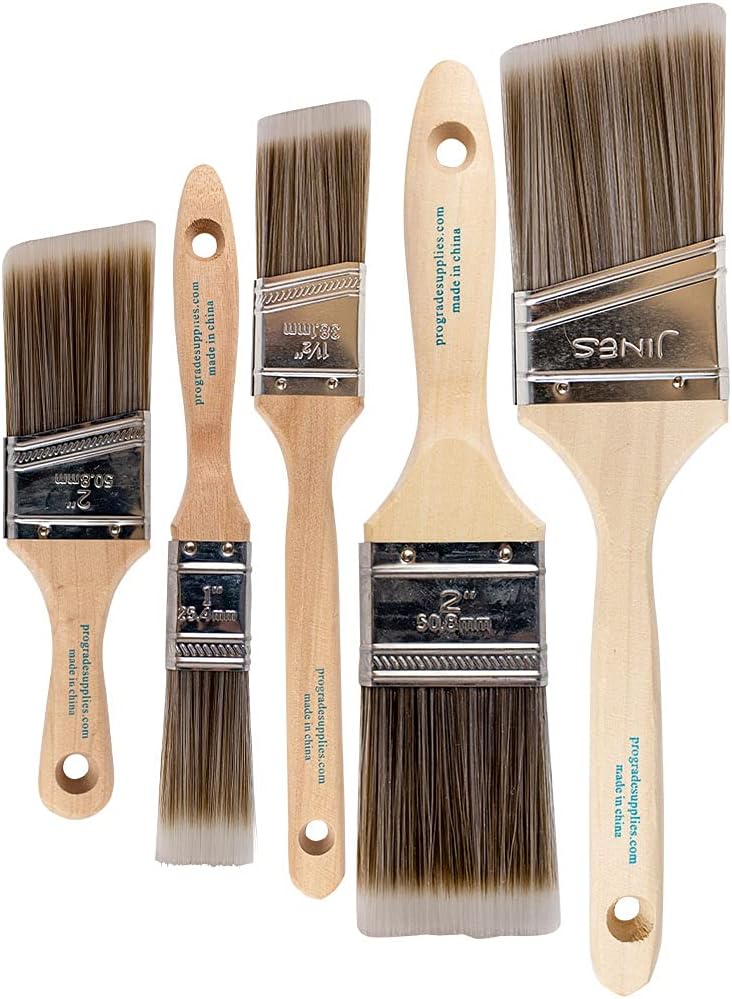 Pro Grade- Paint Brushes - 5 Piece Flat and Angle, Paint Brush for All Latex and Oil Paints & Stains - Home Improvement - Interior & Exterior Use Paint Brush-7