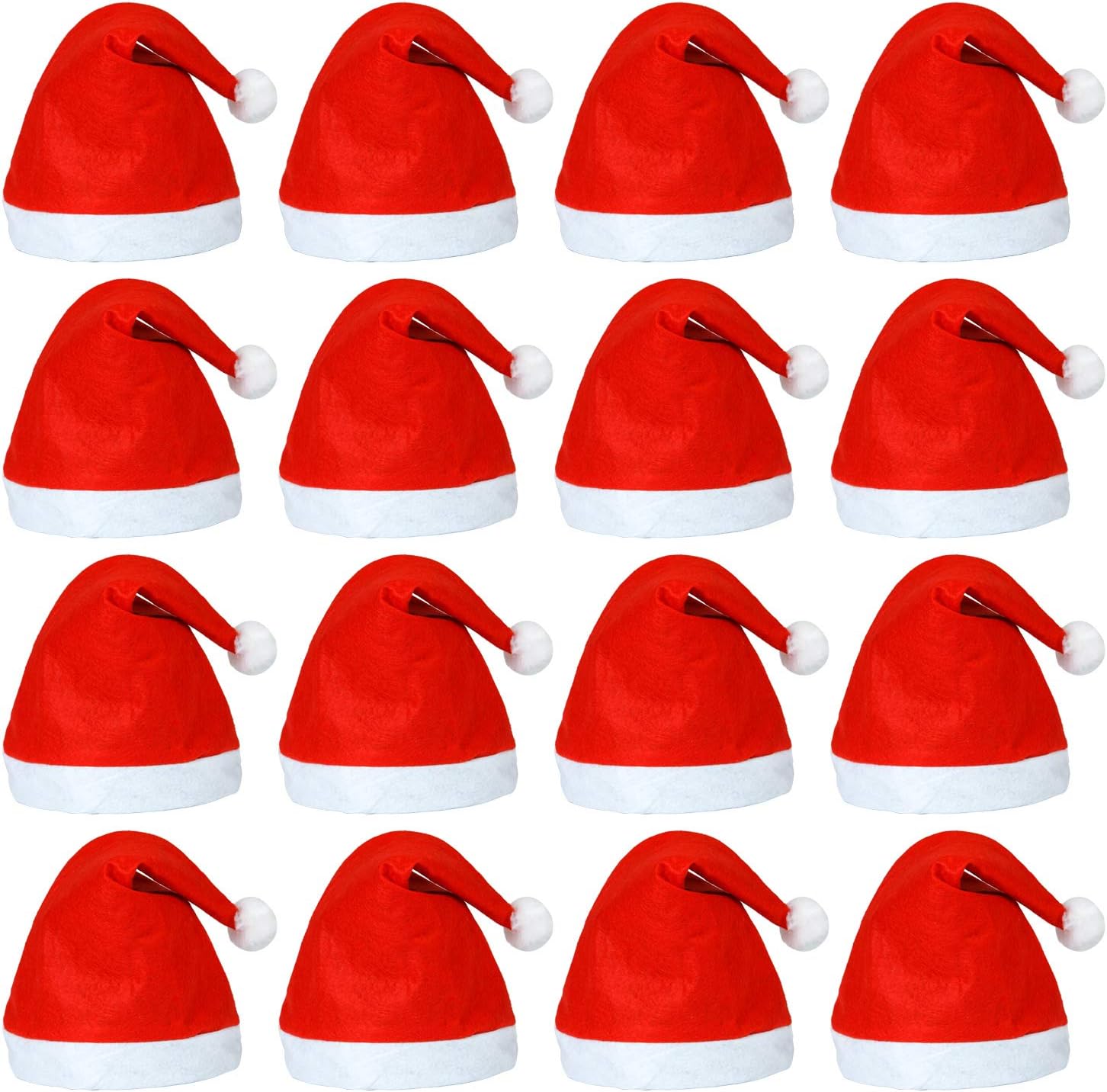 Elcoho 20 Pack Santa Red Hat Short Plush with White Cuffs Non-Woven Fabric Christmas Hat Santa Hat for Adults-0