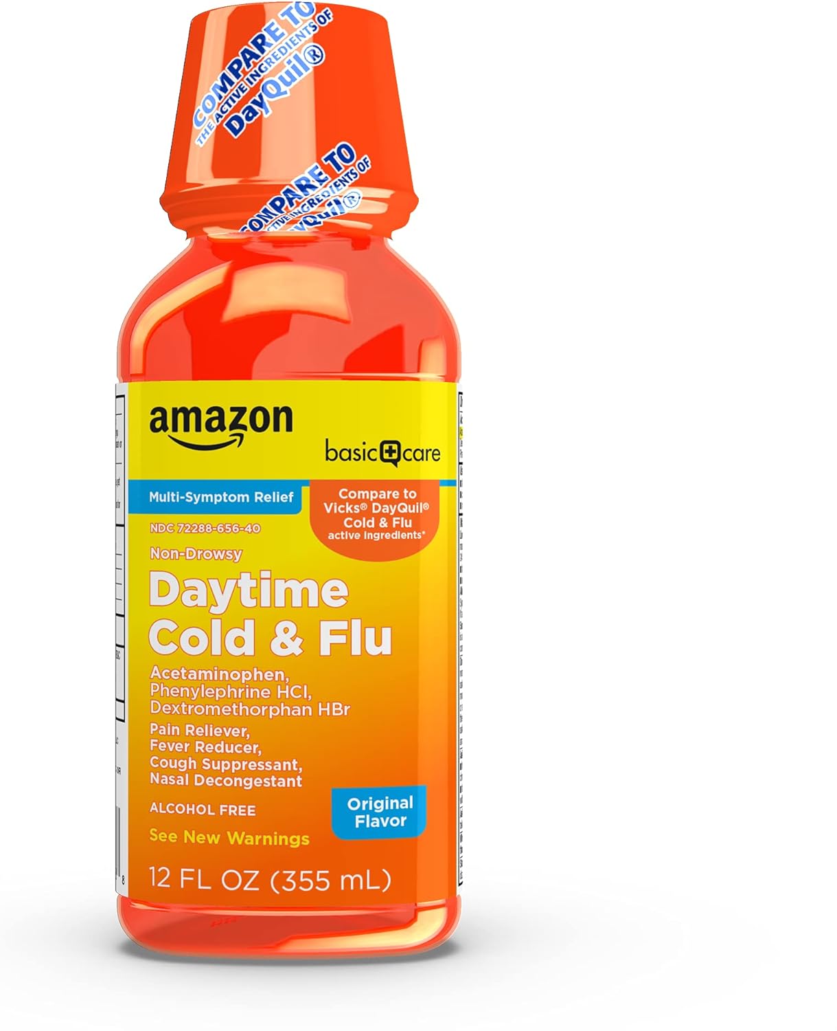 Amazon Basic Care Daytime Cold and Flu Relief, Non-Drowsy, Liquid Medicine, Original Flavor, 12 fl oz (Pack of 1)-0