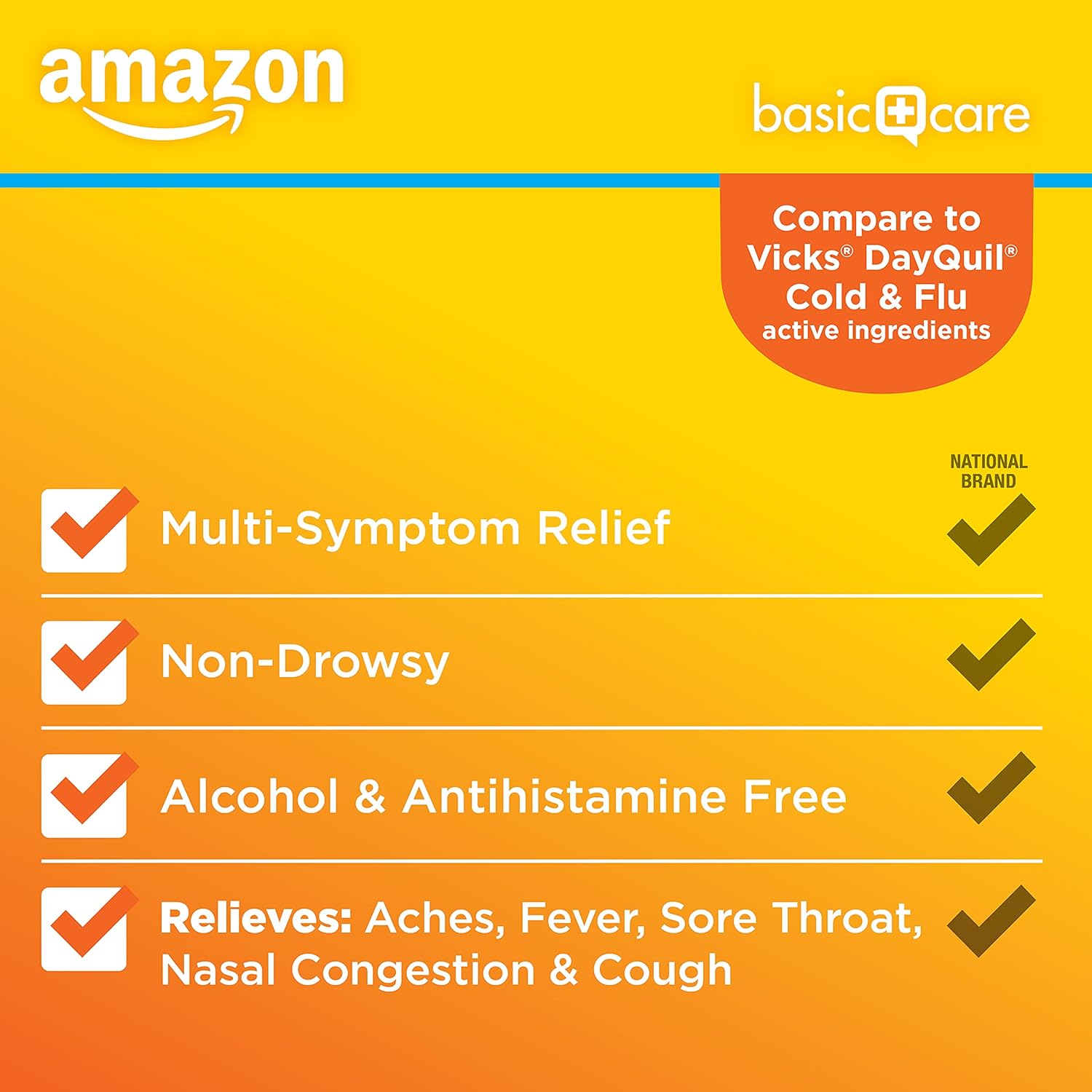 Amazon Basic Care Daytime Cold and Flu Relief, Non-Drowsy, Liquid Medicine, Original Flavor, 12 fl oz (Pack of 1)-2