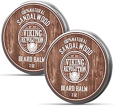 Viking Revolution Sandalwood Beard Balm - Beard Butter with Argan Oil, Beard Softener for Men with Jojoba Oil - Beard Moisturizer for Men with Beeswax - Beard Wax for Men (2oz, 2 Pack)