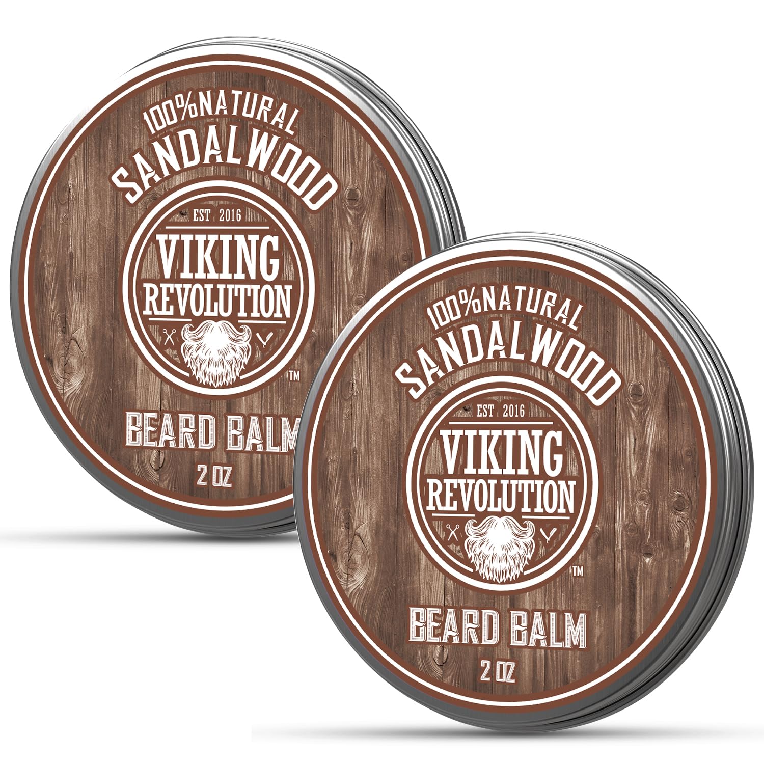 Viking Revolution Sandalwood Beard Balm - Beard Butter with Argan Oil, Beard Softener for Men with Jojoba Oil - Beard Moisturizer for Men with Beeswax - Beard Wax for Men (2oz, 2 Pack)-0