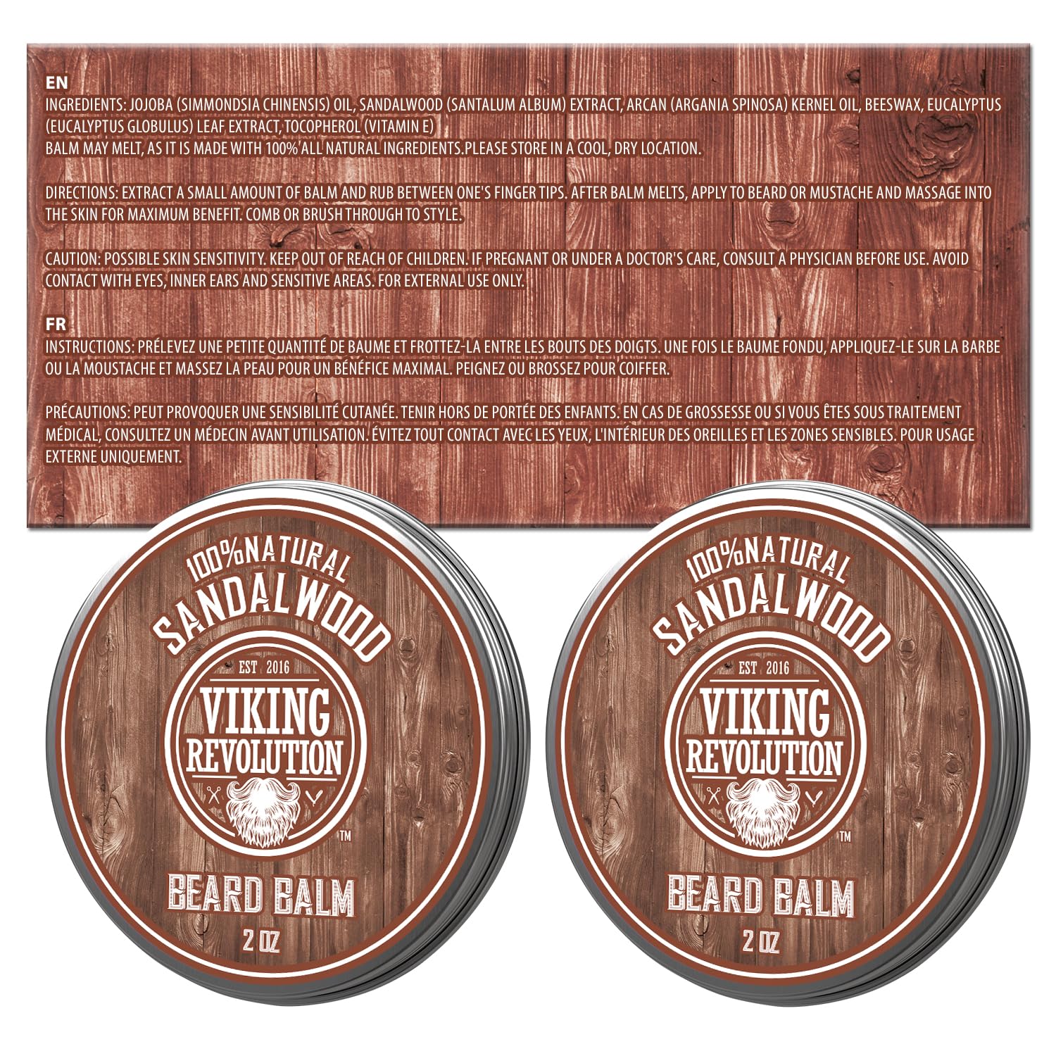 Viking Revolution Sandalwood Beard Balm - Beard Butter with Argan Oil, Beard Softener for Men with Jojoba Oil - Beard Moisturizer for Men with Beeswax - Beard Wax for Men (2oz, 2 Pack)-4