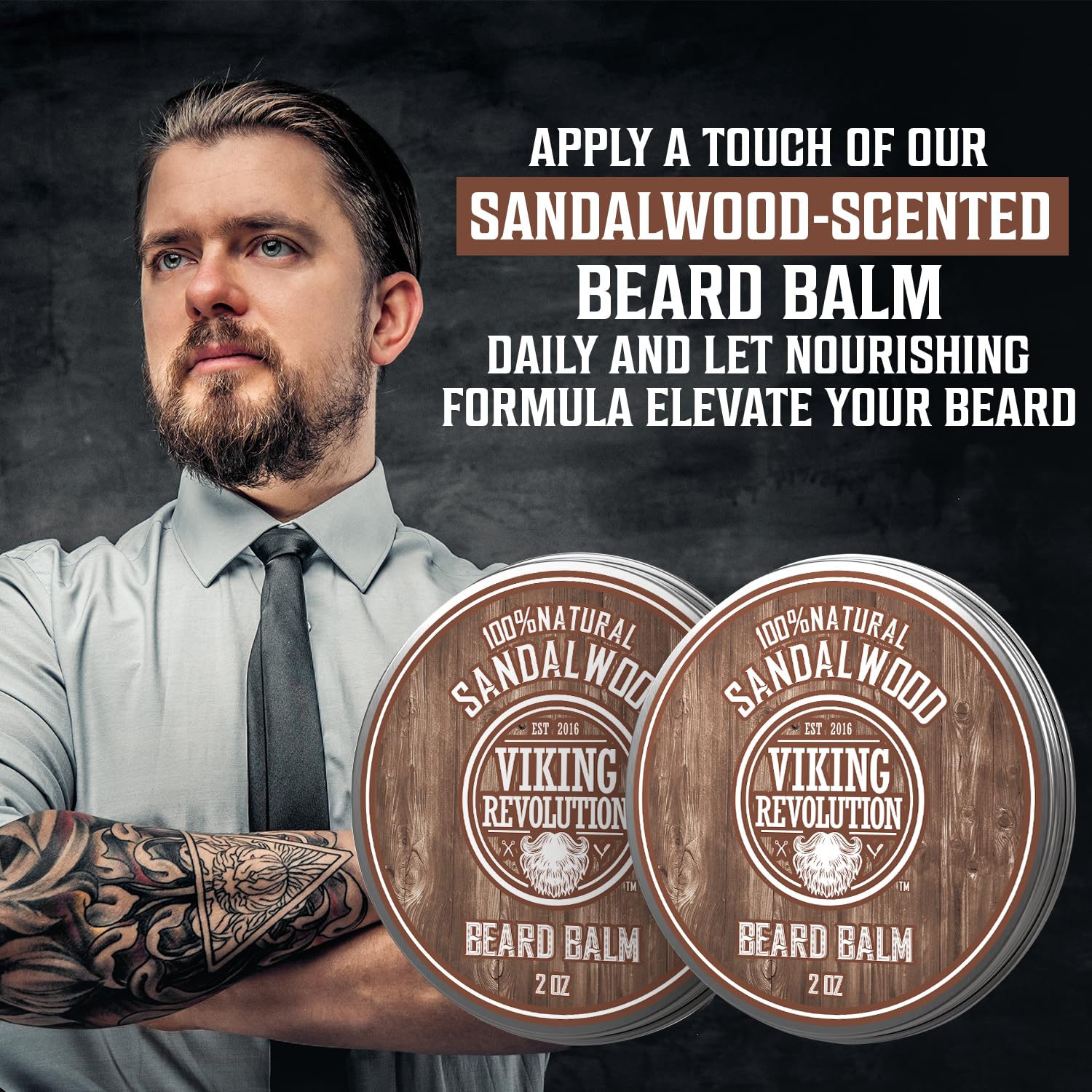 Viking Revolution Sandalwood Beard Balm - Beard Butter with Argan Oil, Beard Softener for Men with Jojoba Oil - Beard Moisturizer for Men with Beeswax - Beard Wax for Men (2oz, 2 Pack)-6