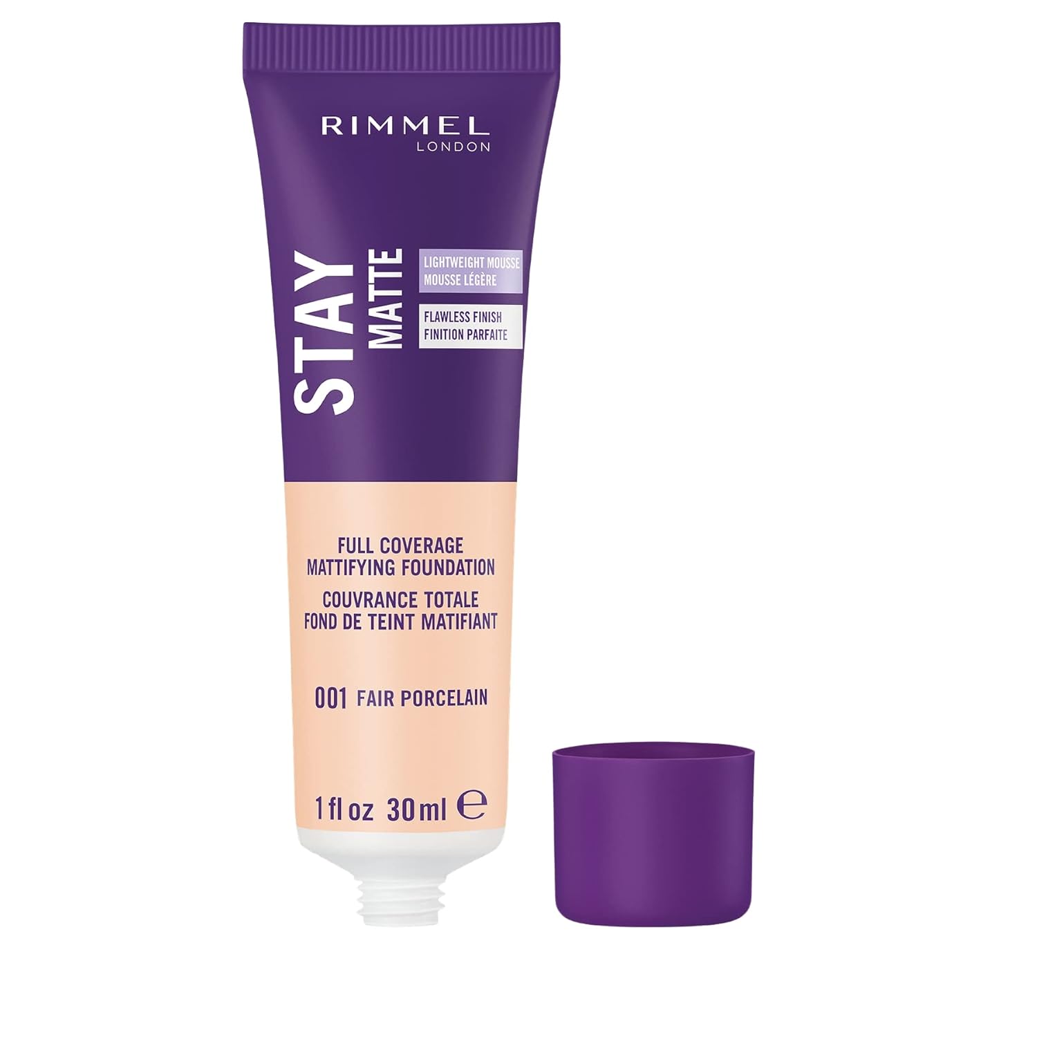 Rimmel London Stay Matte Liquid Mousse - 001 Fair Porcelain - Foundation, Lightweight, Shine Control, Oil-Free, 1oz-1