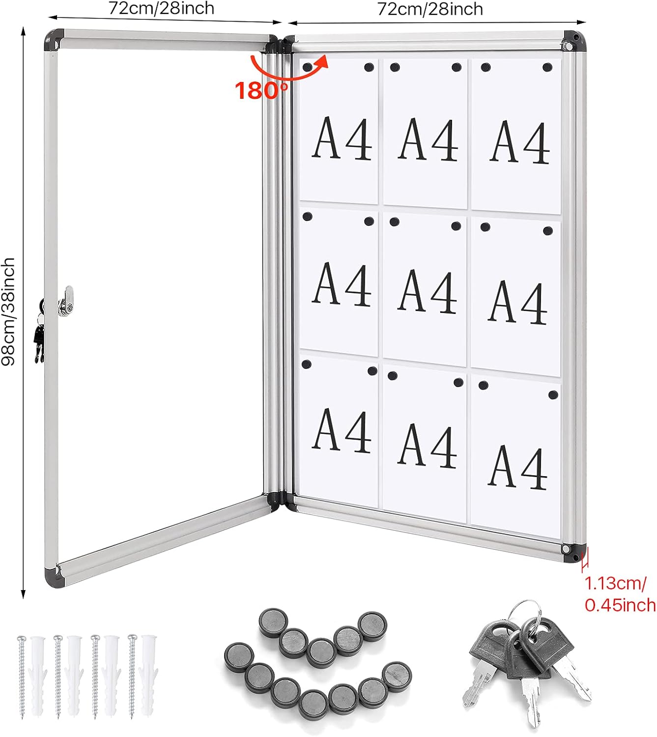 Swansea Locking Bulletin Boards Enclosed Noticeboard White Glass Message Boards Indoor for School Office 38x28inch(9xA4)-1