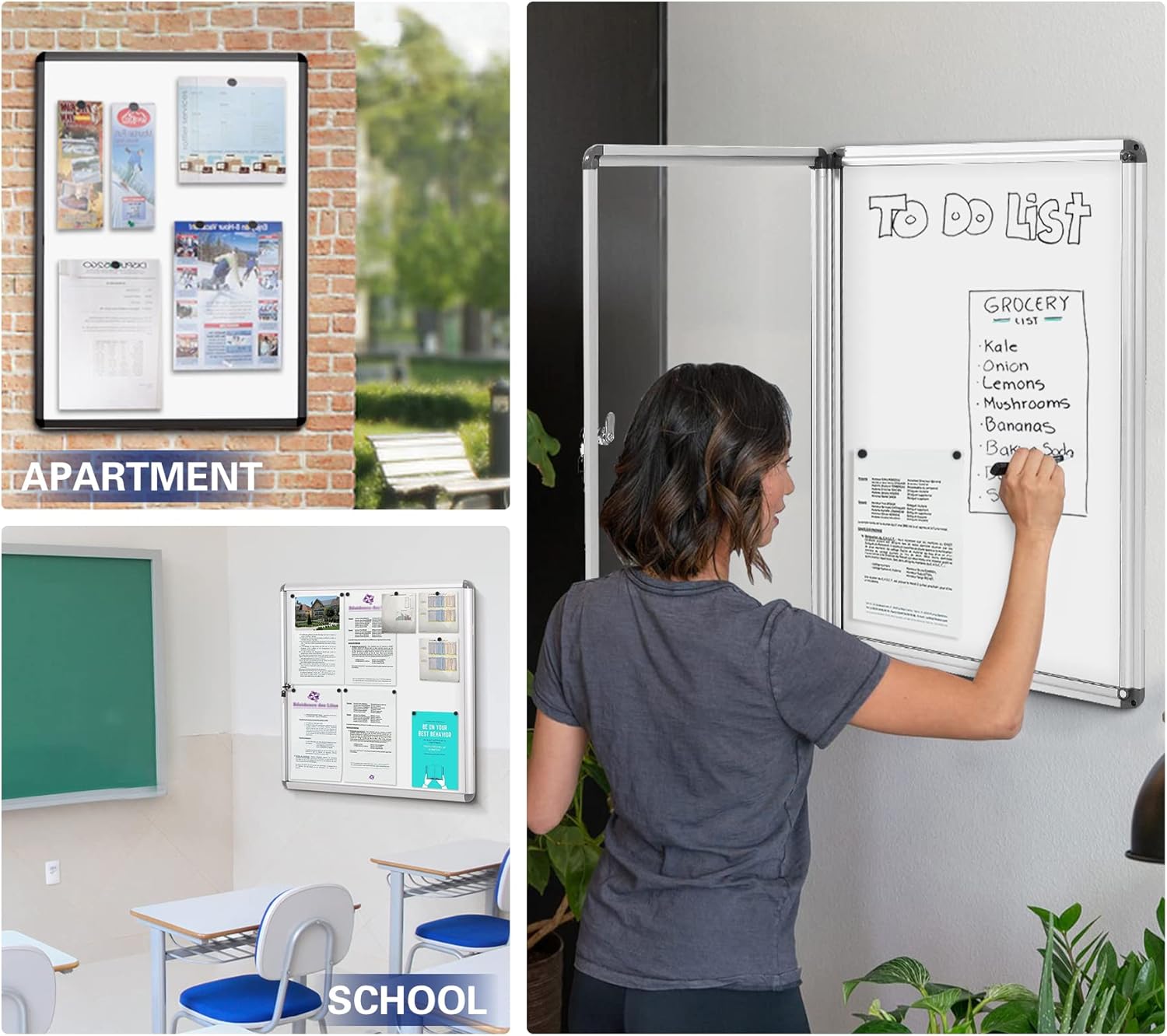 Swansea Locking Bulletin Boards Enclosed Noticeboard White Glass Message Boards Indoor for School Office 38x28inch(9xA4)-4