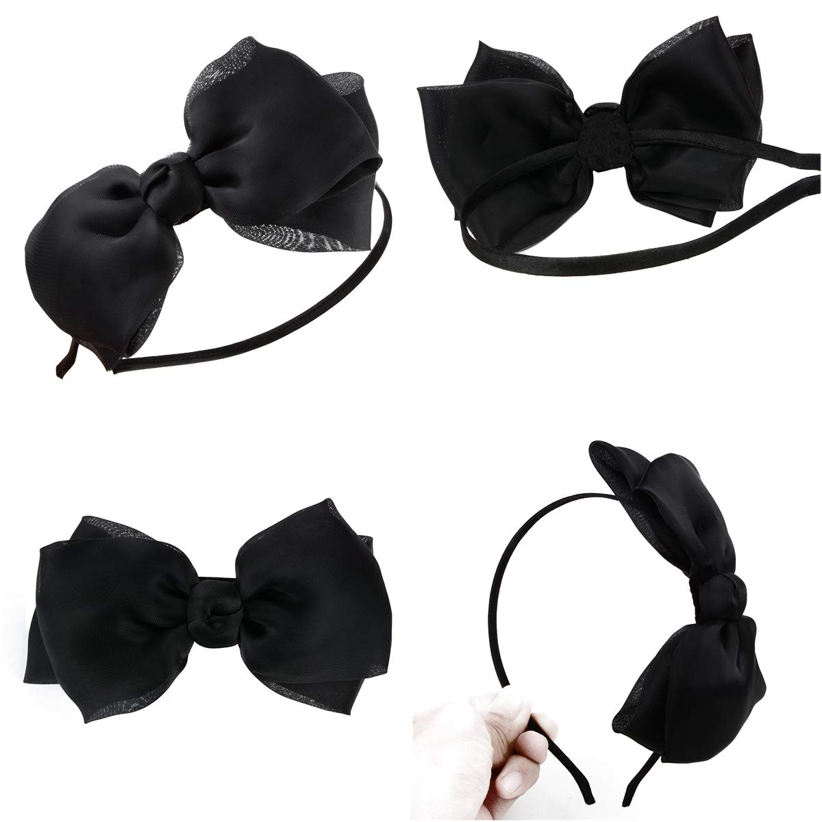 Bow Hairband Soft Elastic Lace Bowknot Headband for Women and Girls, Perfect Hair Accessories for Party and Cosplay (Black)-2