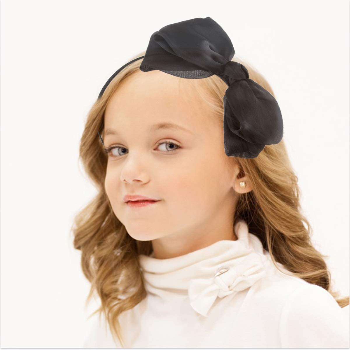 Bow Hairband Soft Elastic Lace Bowknot Headband for Women and Girls, Perfect Hair Accessories for Party and Cosplay (Black)-5