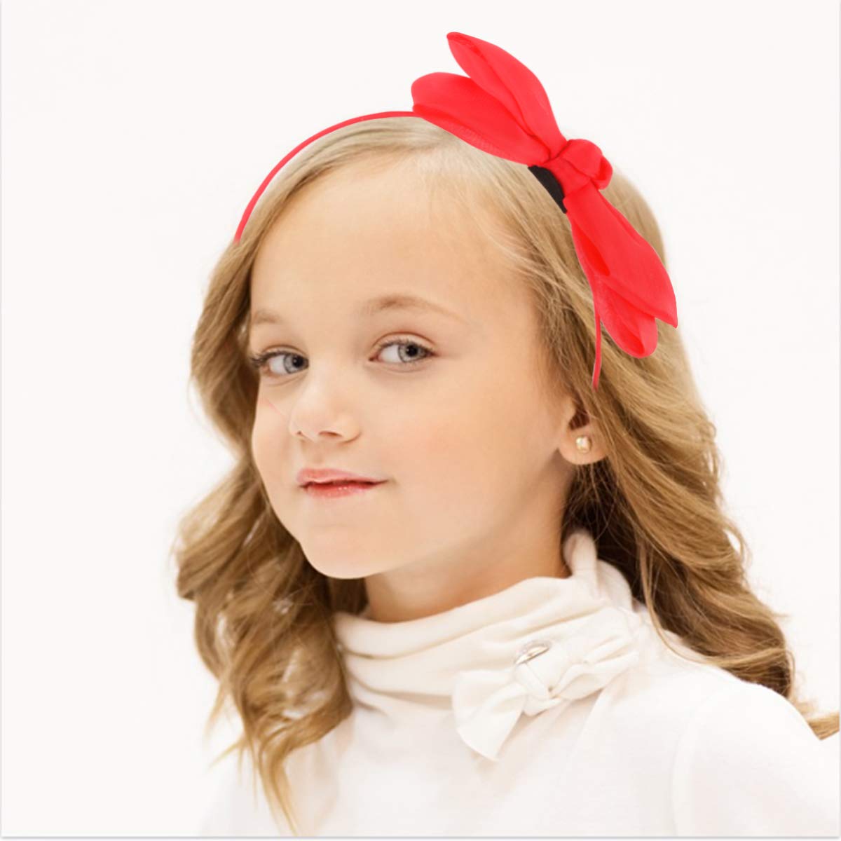 Bow Hairband Soft Elastic Lace Bowknot Headband for Women and Girls, Perfect Hair Accessories for Party and Cosplay (Red)-6