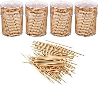 Gmark Bamboo Wooden Toothpicks 1600 Pieces Wood Round Toothpicks in Plastic Storage Holder| Sturdy Double Sided for Party, Olive, Fruit, Teeth Cleaning Toothpicks (4 Packs of 400pc) GM1102