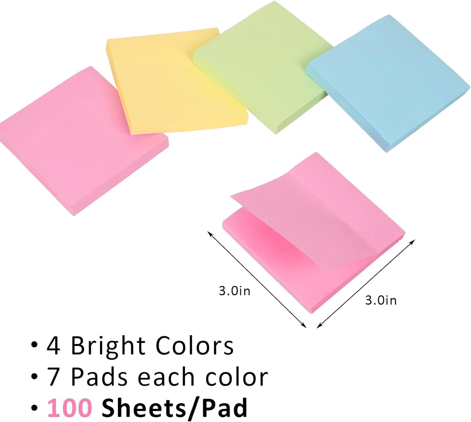 HappyHapi Sticky Notes 3x3 Inches Bulk 28 Pack 2800 Sheets Colored Self-Stick Pads, 100 Sheets/Pad, 4 Bright Colors (Yellow, Green, Pink, Blue) for Office Supplies, School, Home-1