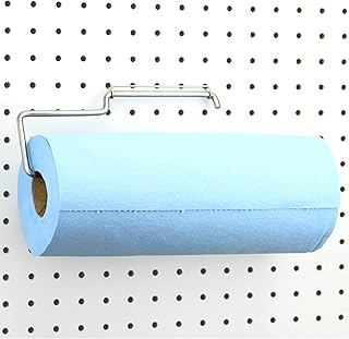 RightArrange One-Handed Tear Pegboard Paper Towel Holder - Stainless Steel - Hooks to Any Peg Board - Pegboard Accessories for Tool Shed, Garage, Workbench, Kitchen, Laundry or Craft Room Organization