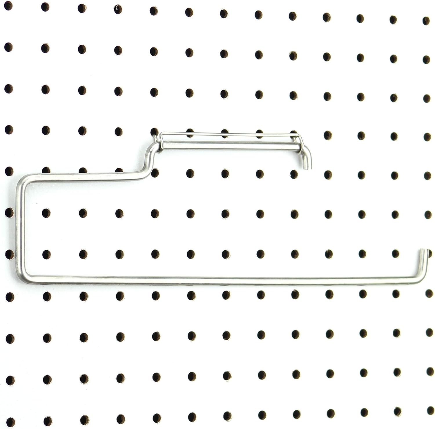 RightArrange One-Handed Tear Pegboard Paper Towel Holder - Stainless Steel - Hooks to Any Peg Board - Pegboard Accessories for Tool Shed, Garage, Workbench, Kitchen, Laundry or Craft Room Organization-2