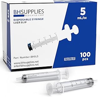 BH Supplies 5ml Oral Syringe (No Needle) - Sterile, Individually Wrapped - 100 Syringe