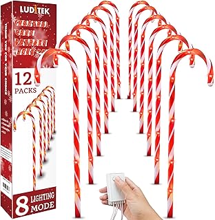 Luditek 29" Christmas Candy Cane Pathway Markers Set of 12 Christmas Outdoor Outside Decorations Lights 8 Blinking Modes Indoor Holiday Xmas Yard Patio Garden Walkway Decor