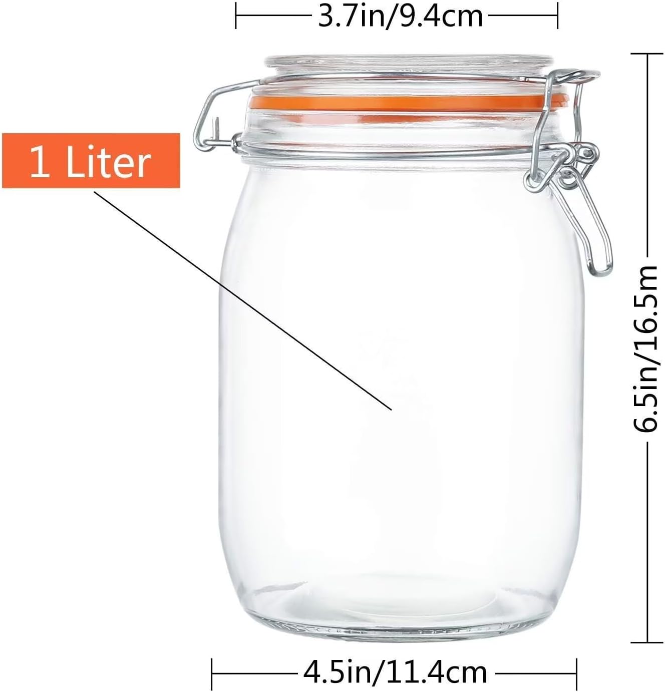 Encheng 32 oz Wide Mouth Mason Jars With Airtight Hinged Lids, Leak Proof Rubber Gasket - 1000ml Glass Storage Containers, Set of 4-1