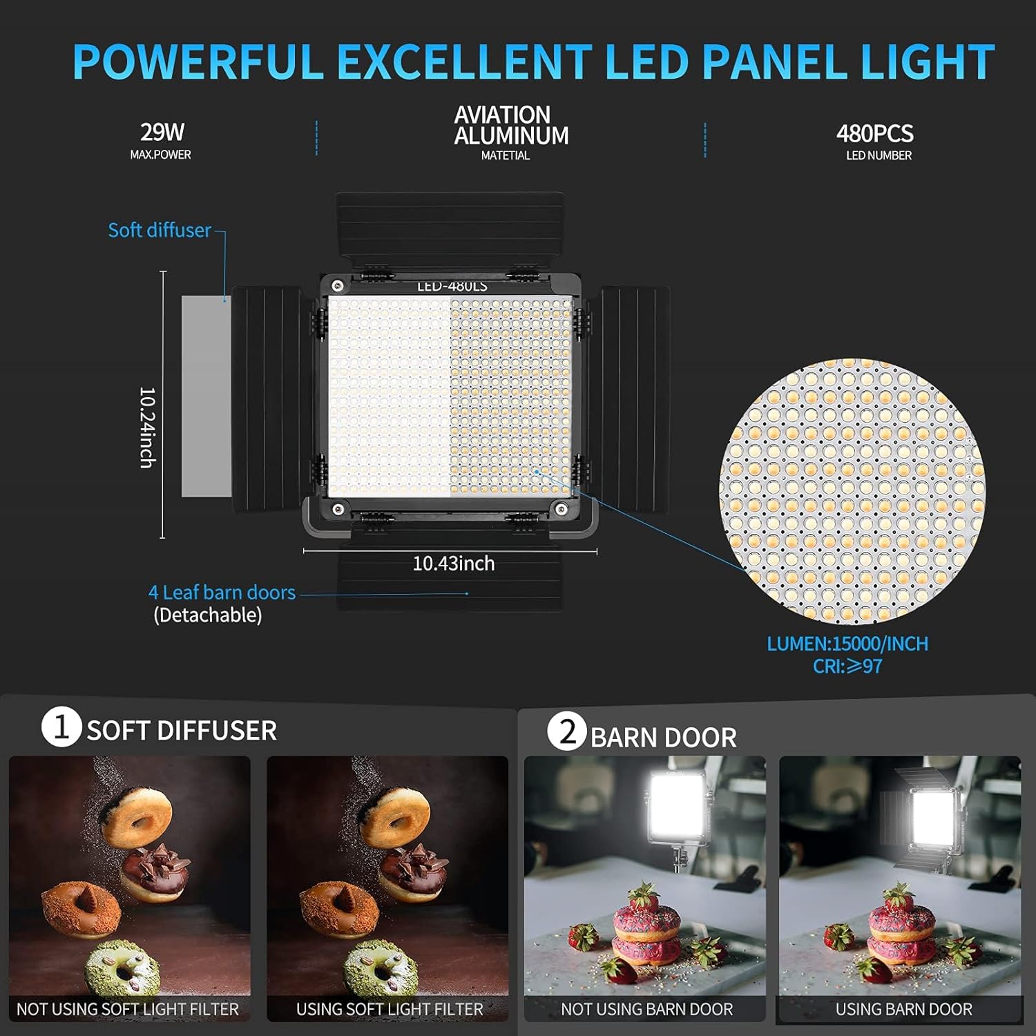 GVM 2 Pack LED Video Lighting Kits with APP Control, Bi-Color Variable 2300K~6800K with Digital Display Brightness of 10~100% for Video Photography, CRI97+ TLCI97 Led Video Light Panel +Barndoor-1