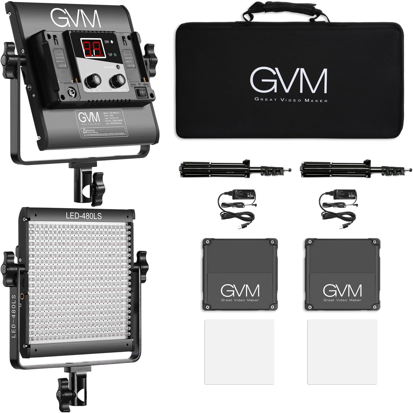 GVM 2 Pack LED Video Lighting Kits with APP Control, Bi-Color Variable 2300K~6800K with Digital Display Brightness of 10~100% for Video Photography, CRI97+ TLCI97 Led Video Light Panel +Barndoor-7