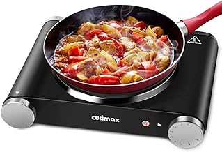 CUSIMAX Hot Plate Electric Burner Single Burner Cast Iron hot plates for cooking Portable Burner 1500W with Adjustable Temperature Control Stainless Steel Non-Slip Rubber Feet, Upgraded Version