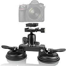 Professional Heavy Duty (20 lbs Load) DSLR Mirorrless Camera Suction Cup Car Mount Camcorder Vehicle Holder w/ 360°Panorama Ball Head + Quick Release Plate Compatible with Nikon Canon Sony RED BM