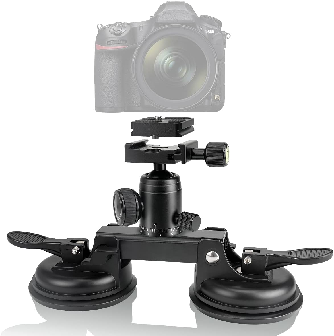 Professional Heavy Duty (20 lbs Load) DSLR Mirorrless Camera Suction Cup Car Mount Camcorder Vehicle Holder w/ 360°Panorama Ball Head + Quick Release Plate Compatible with Nikon Canon Sony RED BM-0