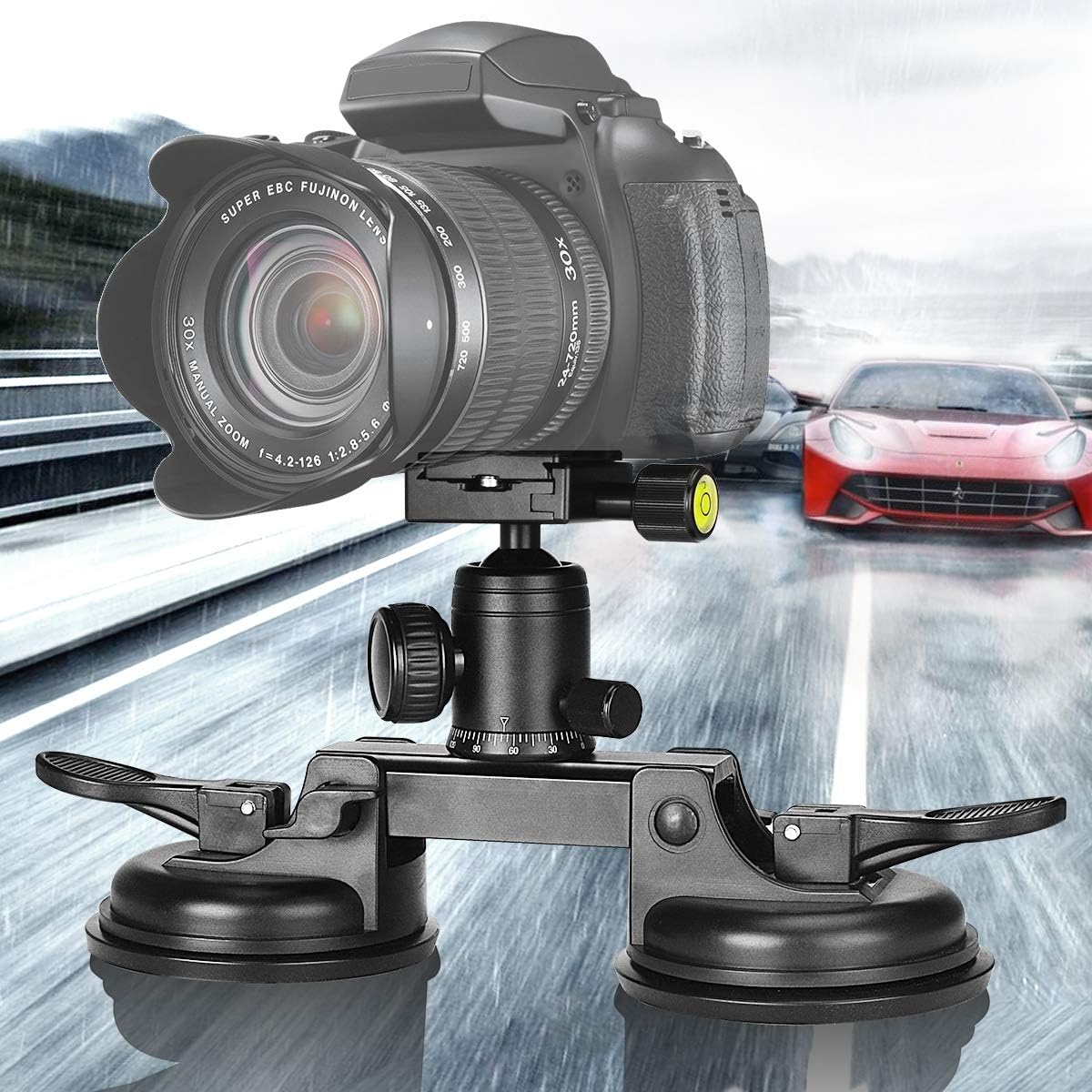 Professional Heavy Duty (20 lbs Load) DSLR Mirorrless Camera Suction Cup Car Mount Camcorder Vehicle Holder w/ 360°Panorama Ball Head + Quick Release Plate Compatible with Nikon Canon Sony RED BM-1