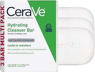 CeraVe Hydrating Cleanser Bar | Soap-Free Body and Facial Cleanser with 5% Moisturizing Cream | Fragrance-Free |3-Pack, 4.5 Ounce Each