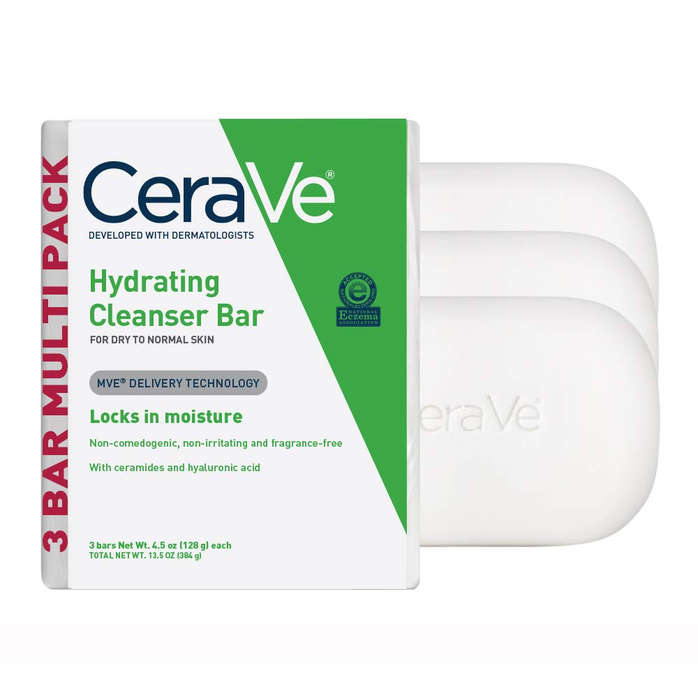 CeraVe Hydrating Cleanser Bar | Soap-Free Body and Facial Cleanser with 5% Moisturizing Cream | Fragrance-Free |3-Pack, 4.5 Ounce Each-0