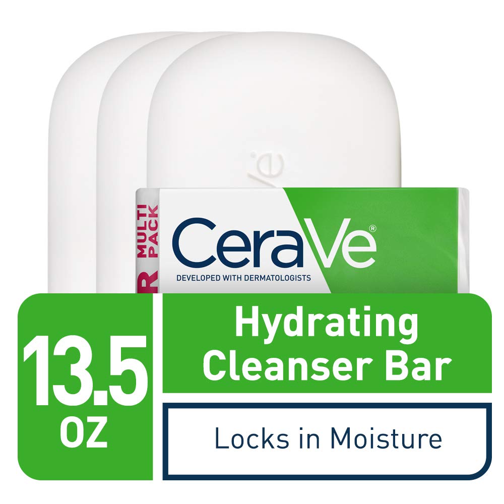 CeraVe Hydrating Cleanser Bar | Soap-Free Body and Facial Cleanser with 5% Moisturizing Cream | Fragrance-Free |3-Pack, 4.5 Ounce Each-1