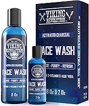 Viking Revolution Charcoal Face Wash for Men- Scrub Away Dirt and Toxins, Skin Cleaning Agent - Cleanse, Purify and Refresh - Daily Charcoal Facial Cleanser - 8 Fl Oz plus a 2 Fl Oz, 2 Piece Set