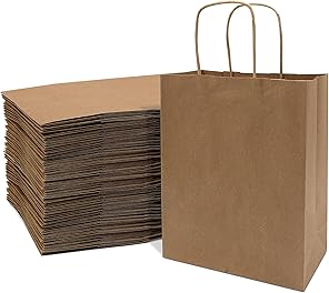 Prime Line Packaging - 8x4x10 Inch 100 Pack Kraft Paper Bags, Brown Gift Bags with Handles, Small Craft Shopping Bags in Bulk for Boutiques, Small Business, Retail Stores, Gifts & Merchandise