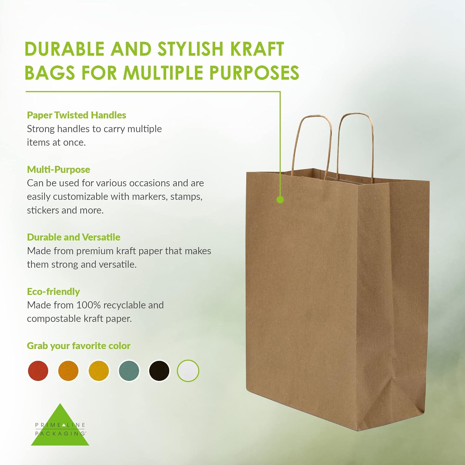 Prime Line Packaging - 8x4x10 Inch 100 Pack Kraft Paper Bags, Brown Gift Bags with Handles, Small Craft Shopping Bags in Bulk for Boutiques, Small Business, Retail Stores, Gifts & Merchandise-1