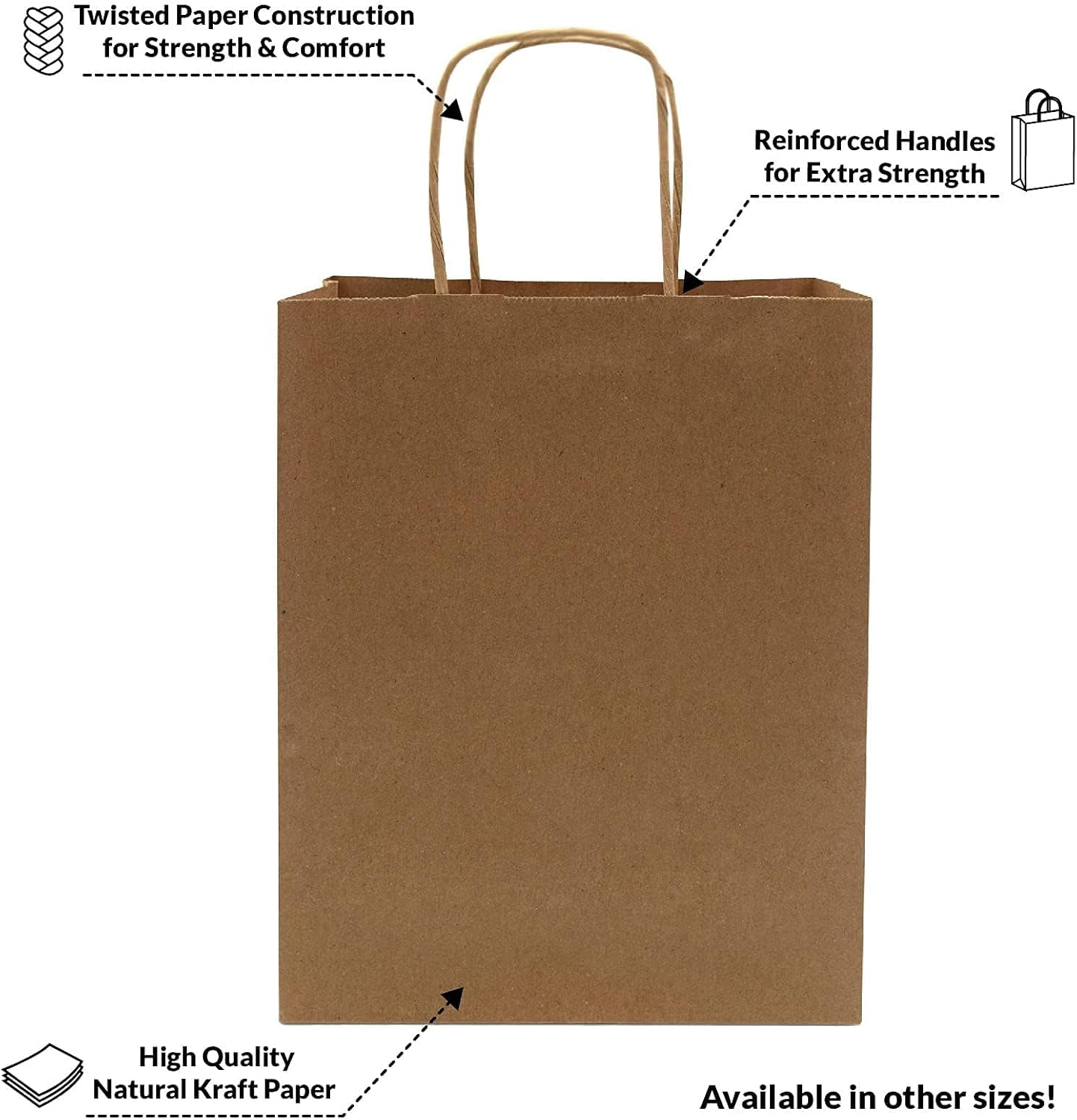 Prime Line Packaging - 8x4x10 Inch 100 Pack Kraft Paper Bags, Brown Gift Bags with Handles, Small Craft Shopping Bags in Bulk for Boutiques, Small Business, Retail Stores, Gifts & Merchandise-8