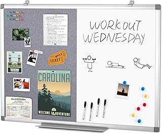 Combination Magnetic Whiteboard & Fabric Board,Dry Erase Board Bulletin Board 36x24inches Combo Vision Board for Wall,Home,School,Office