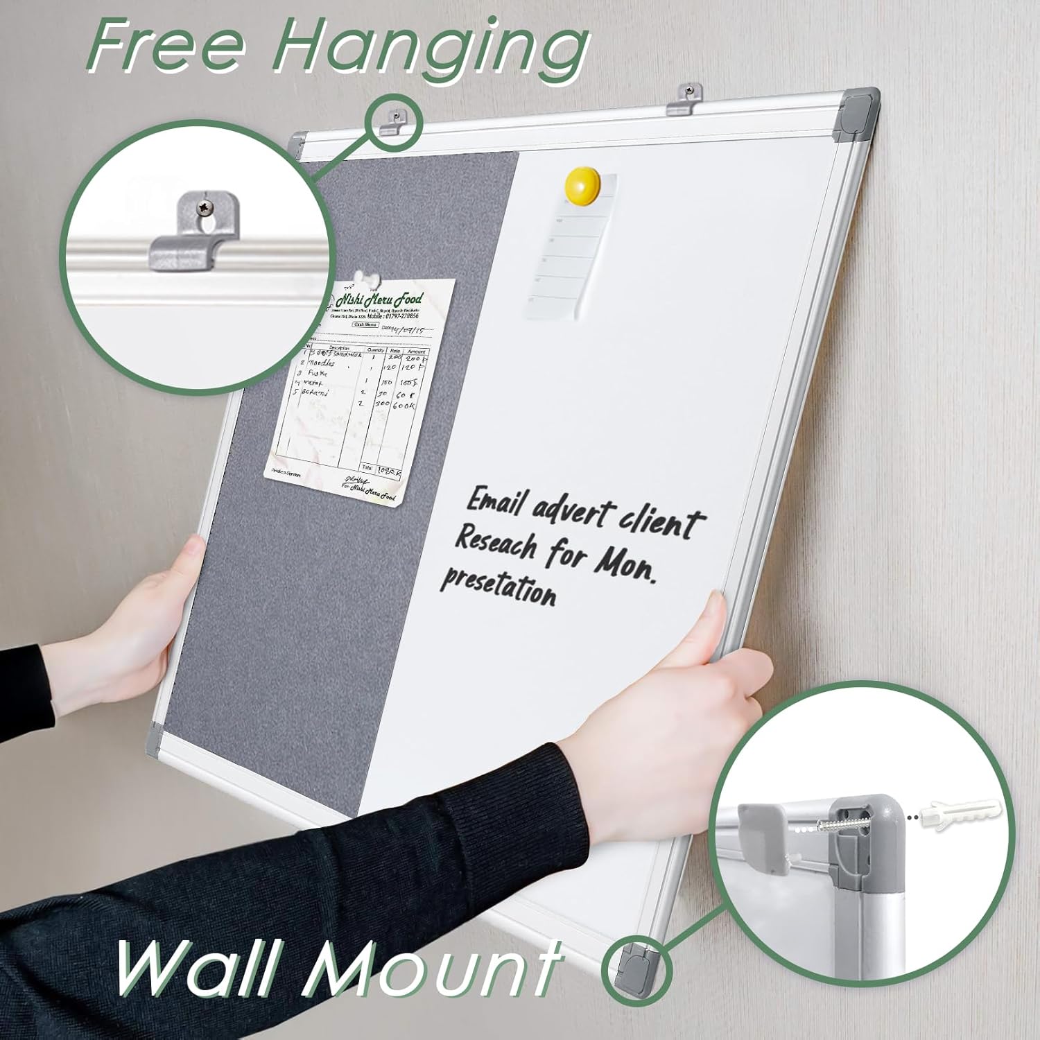 Combination Magnetic Whiteboard & Fabric Board,Dry Erase Board Bulletin Board 36x24inches Combo Vision Board for Wall,Home,School,Office-2