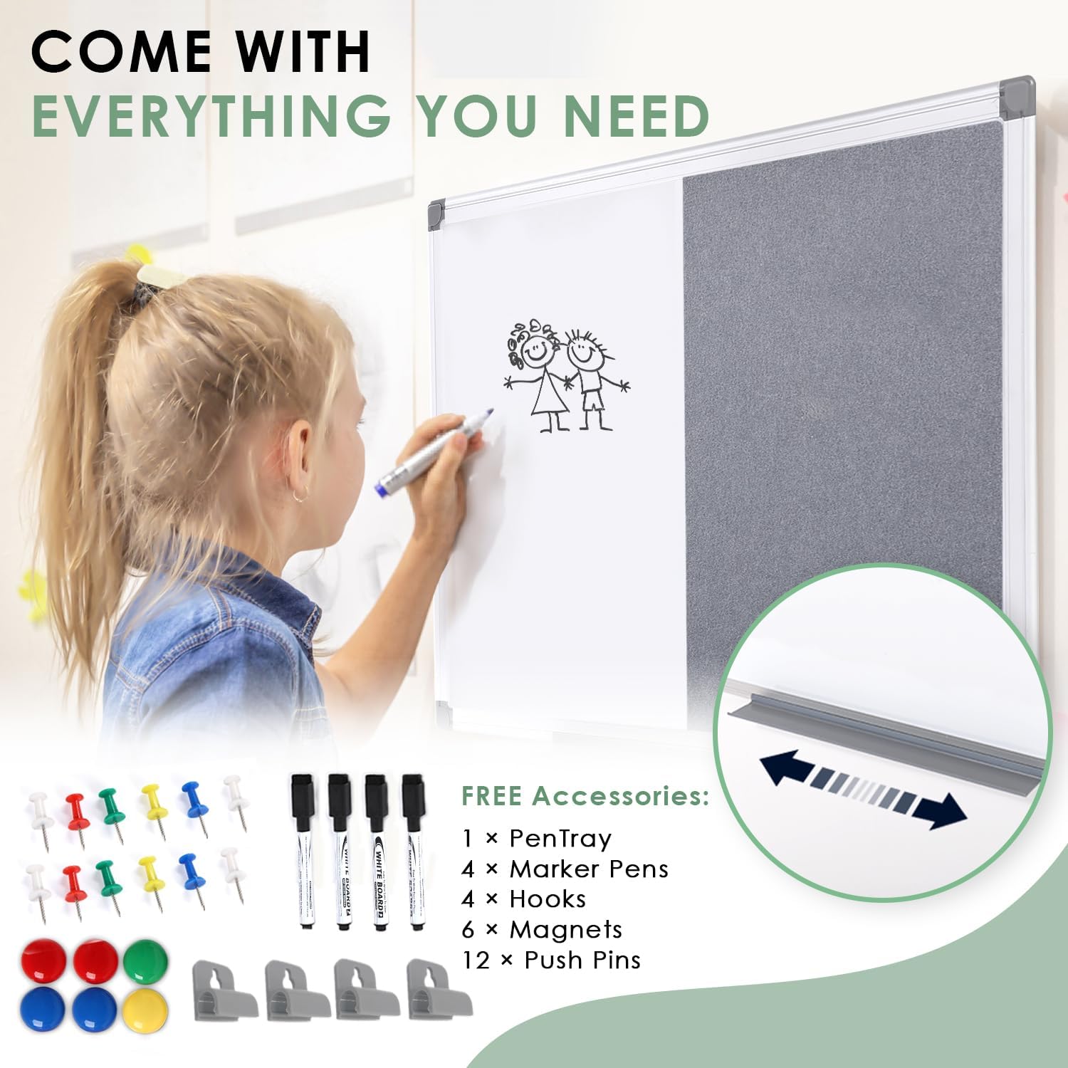 Combination Magnetic Whiteboard & Fabric Board,Dry Erase Board Bulletin Board 36x24inches Combo Vision Board for Wall,Home,School,Office-5