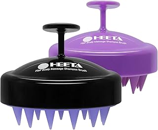 HEETA 2 Pack Hair Scalp Massager Shampoo Brush for Hair Growth, Hair Scalp Scrubber with Soft Silicone, Wet and Dry Hair Detangler (Black & Purple)