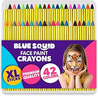 Blue Squid Face Paint Crayons for Kids - 42pcs XL Non-Toxic, Washable Body Paint Crayons - Our Face Painting Kit Makeup Sticks are Easy to Use, Safe for Sensitive Skin and Perfect for a Kids Party