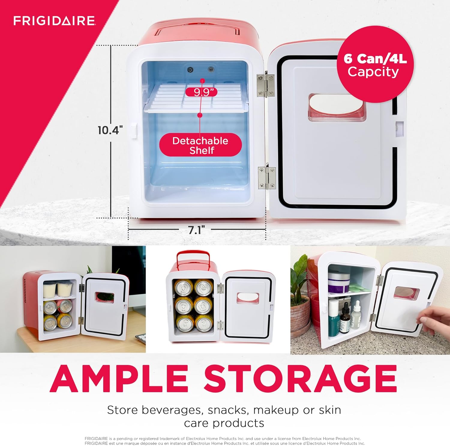 Frigidaire RED EFMIS129- CP4 Mini Portable Compact Personal Cooler, 4 Liter Capacity Chills Six 12 oz Cans, 100% Freon-Free & Eco Friendly, Includes Plugs for Home Outlet & DC Charger, standard-2